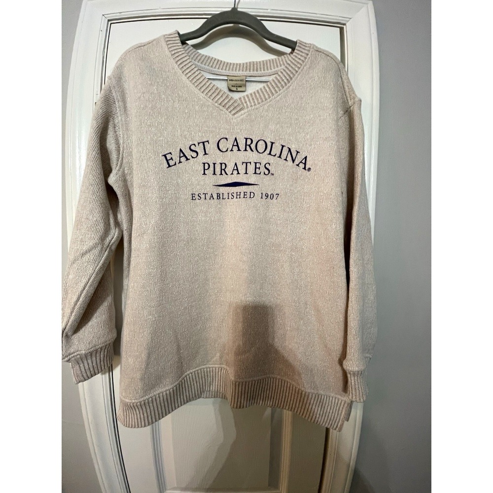 UG Apparel East Carolina Pirates Knit Sweater Beige Preppy V-Neck Size S